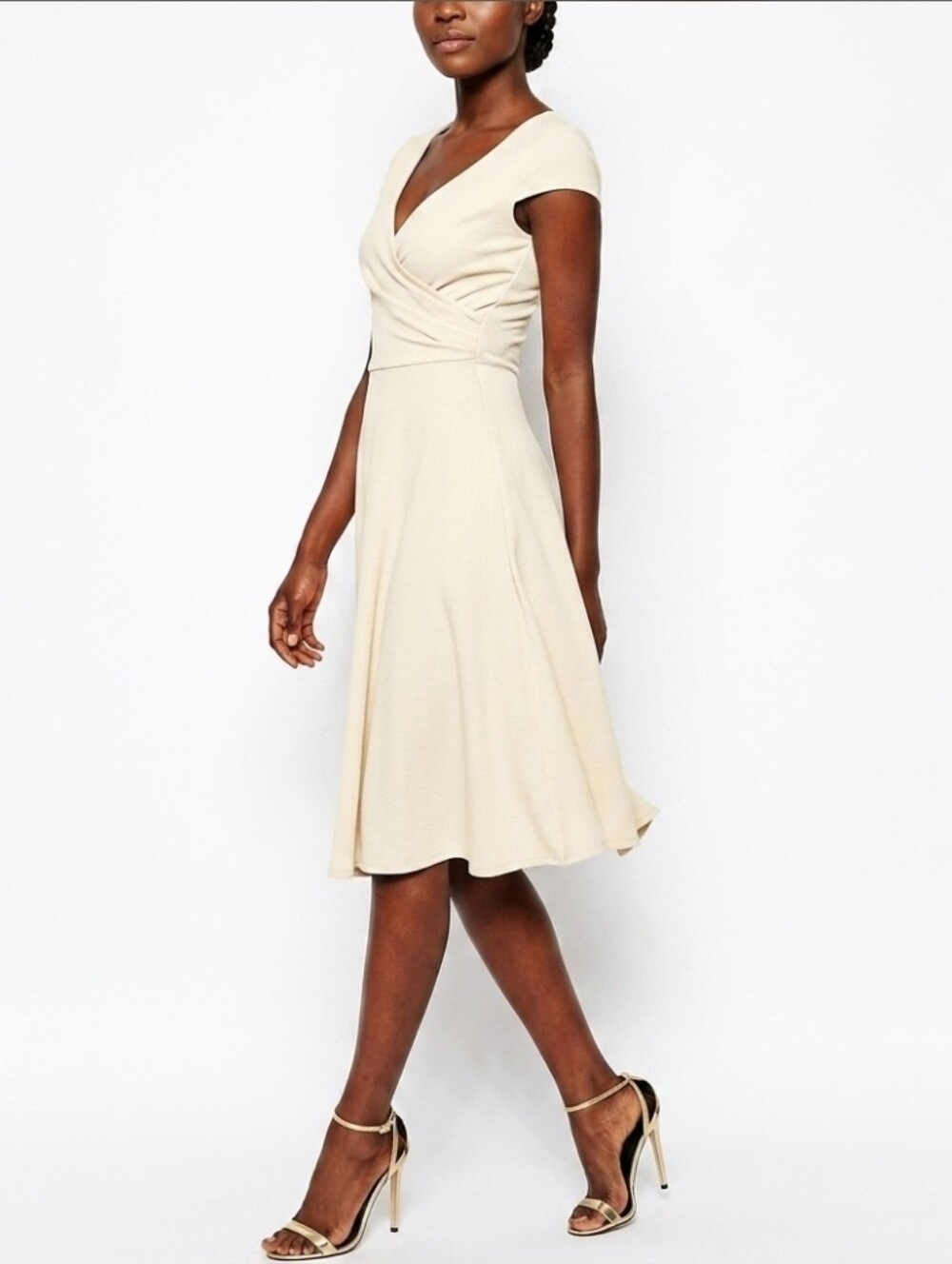 Asos Cream V-neck Ponte Midi Skater Dress